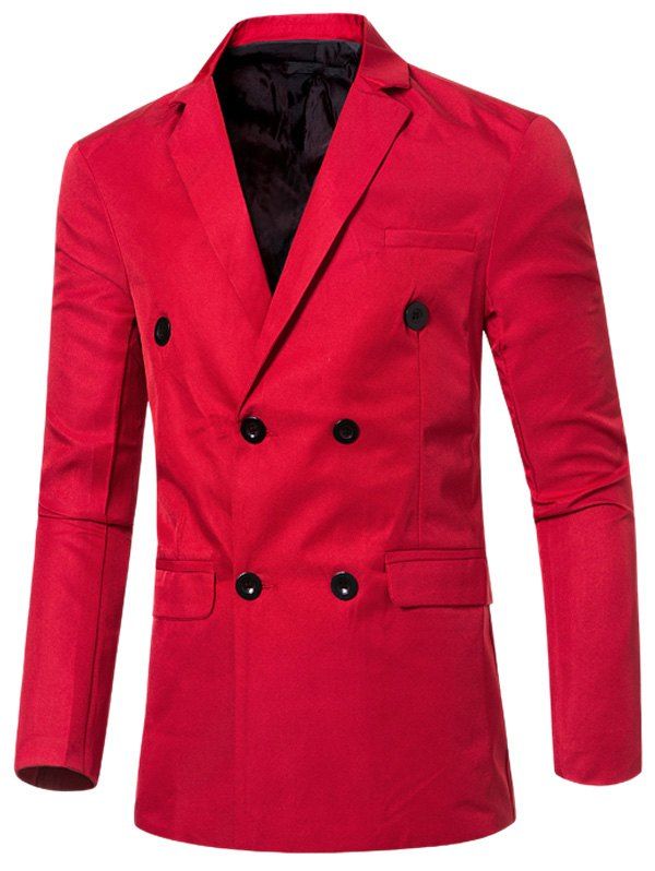 

Flap-Pocket Design Casual Lapel Collar Double Breasted Blazer For Men, Red