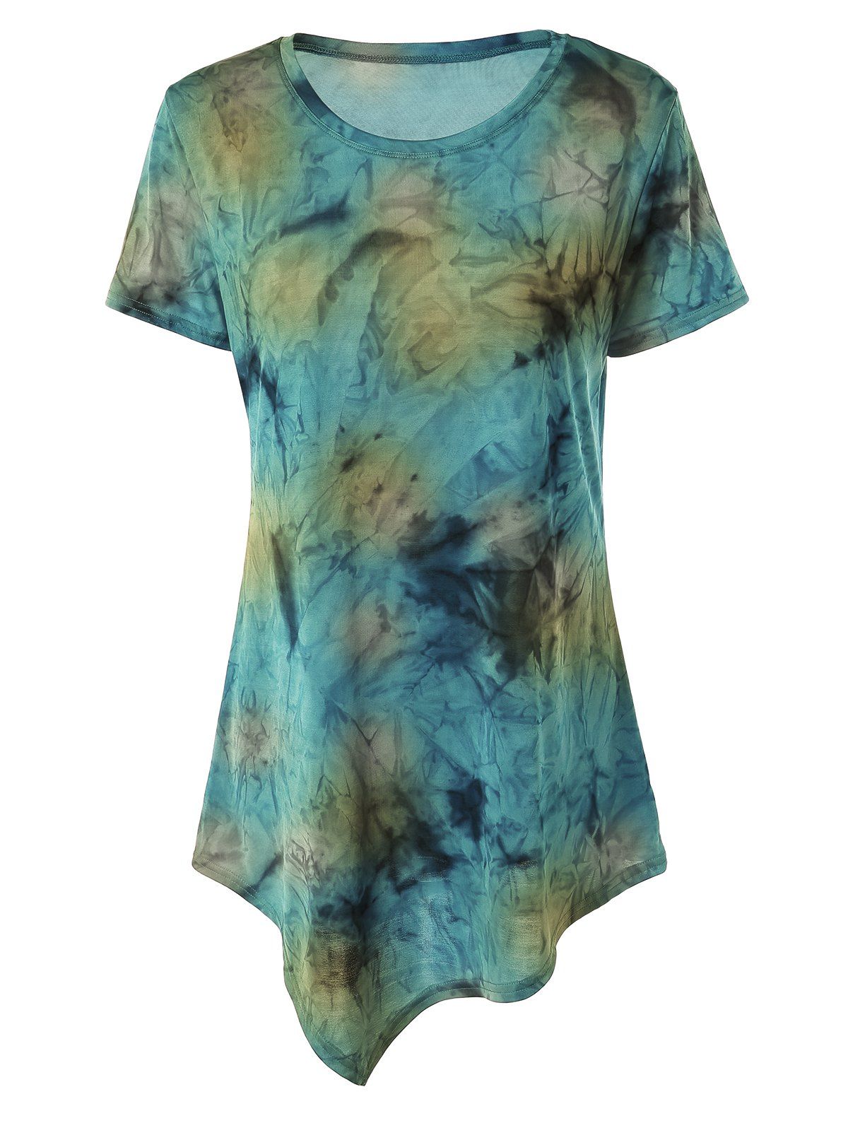 

Asymmetrical Long Tie Dye T-Shirt, Bluish yellow