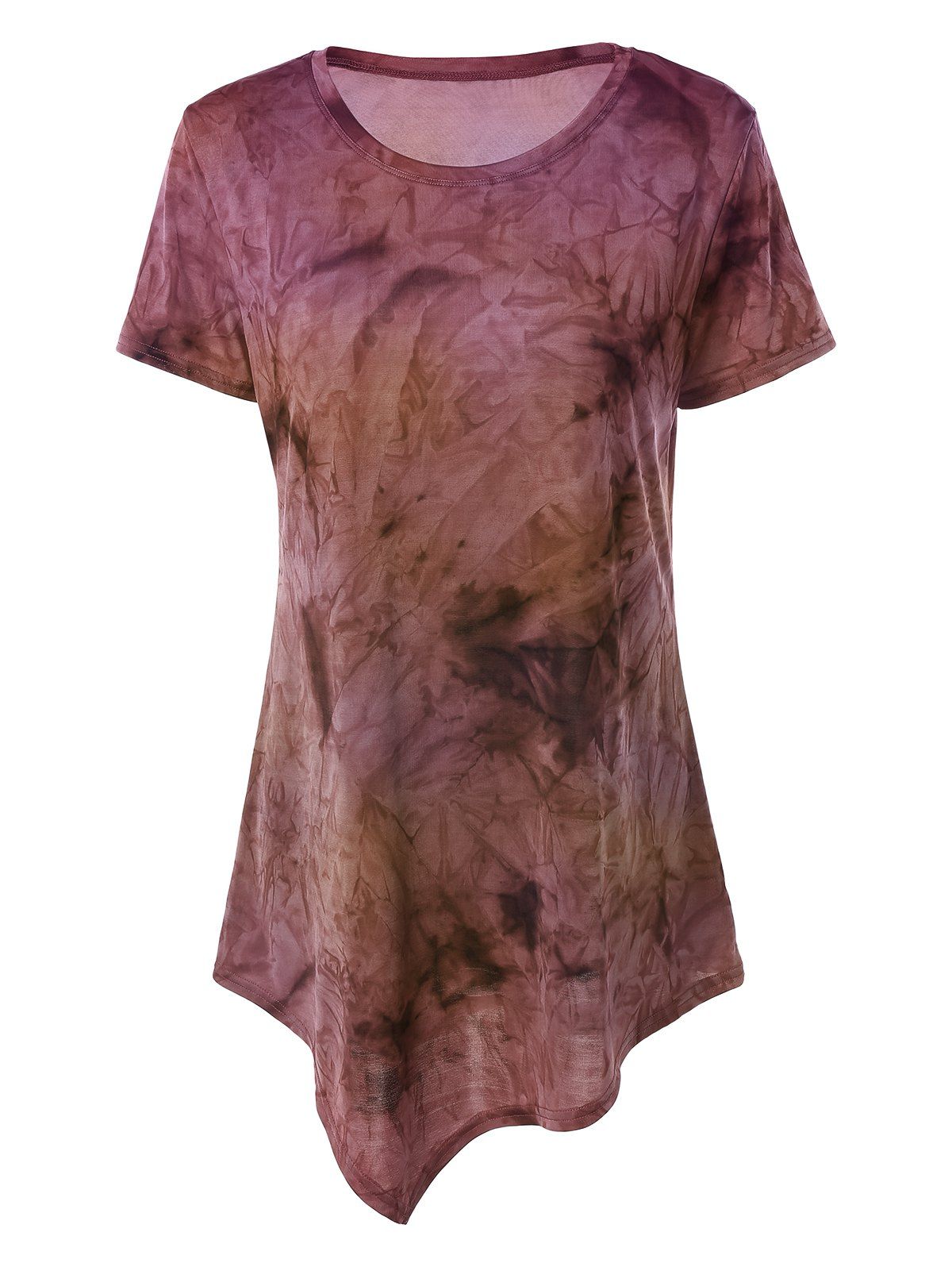 

Asymmetrical Long Tie Dye T-Shirt, Yellow + purple