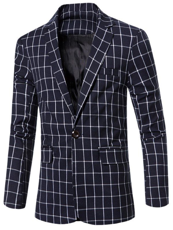 

Single Button Opening Casual Notched Lapel Collar Checked Blazer For Men, Blue