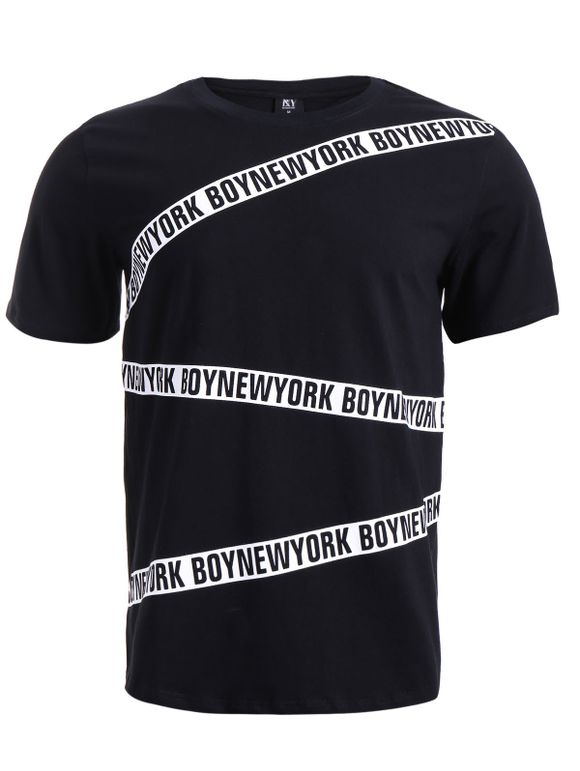 Rayures Motif manches courtes T-shirt - Noir XL