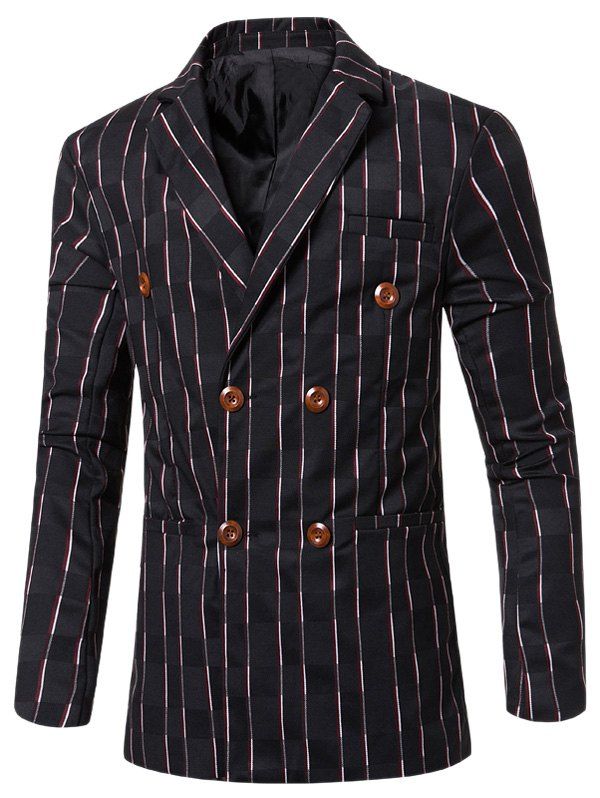 

New Look Striped Notched Lapel Collar Double Breasted Blazer For Men, Black