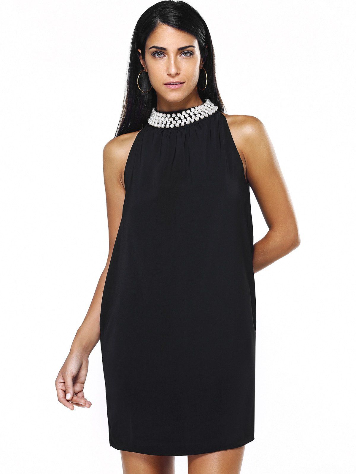

Graceful Women' Round Neck Beaded Black Dress