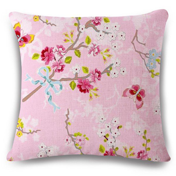 

Sweet Home Decor Flax Flowerlet Butterfly Pattern Sofa Pillow Case, Light pink