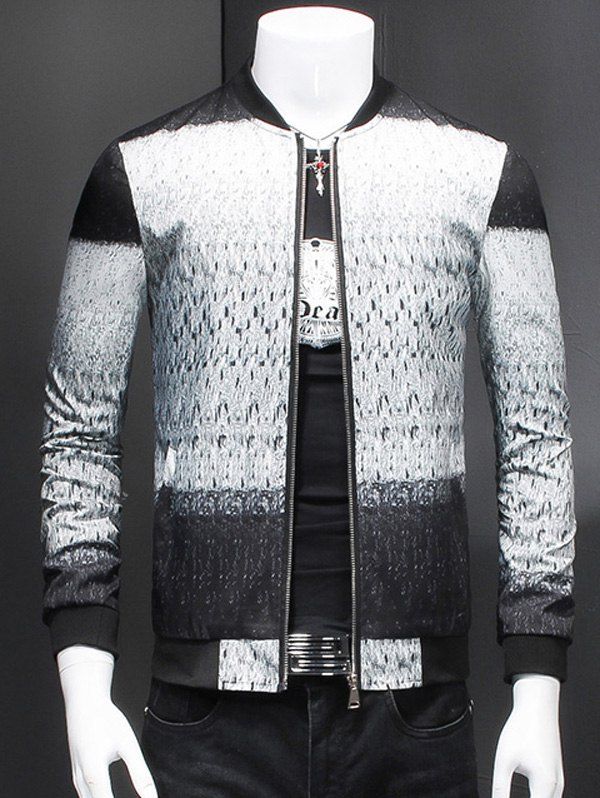 

Chic Texture Spliced Ribbed Collar Long Sleeve Jacket, Colormix