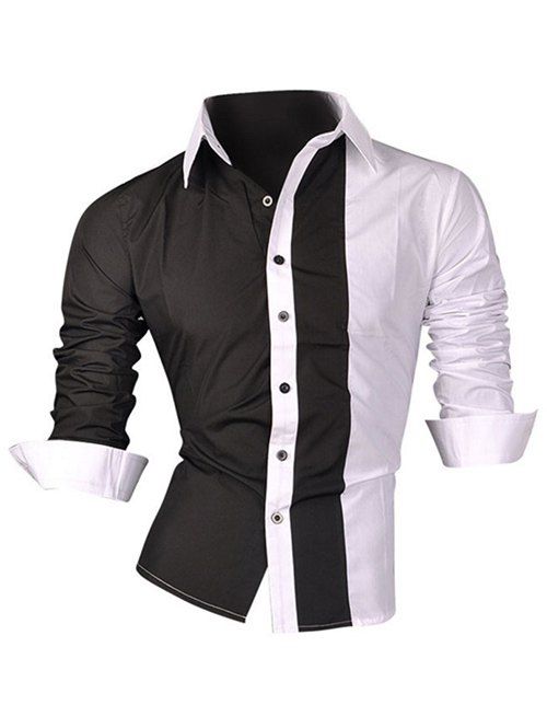 

Long Sleeve Color Block Splicing Design Men's Shirt, Black