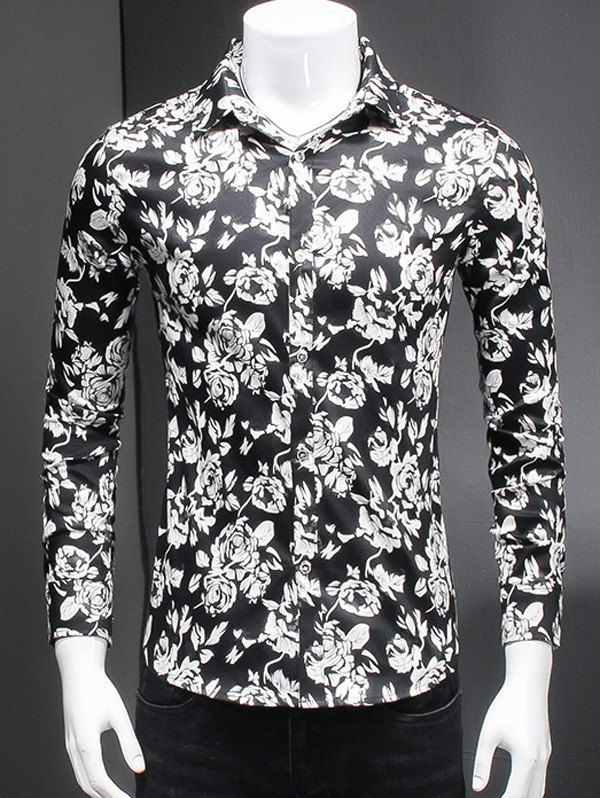 black and white floral dress shirt