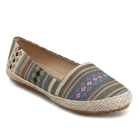 Leisure Striped and Weaving Design Women's Flat Shoes - YELLOW/GREEN 37