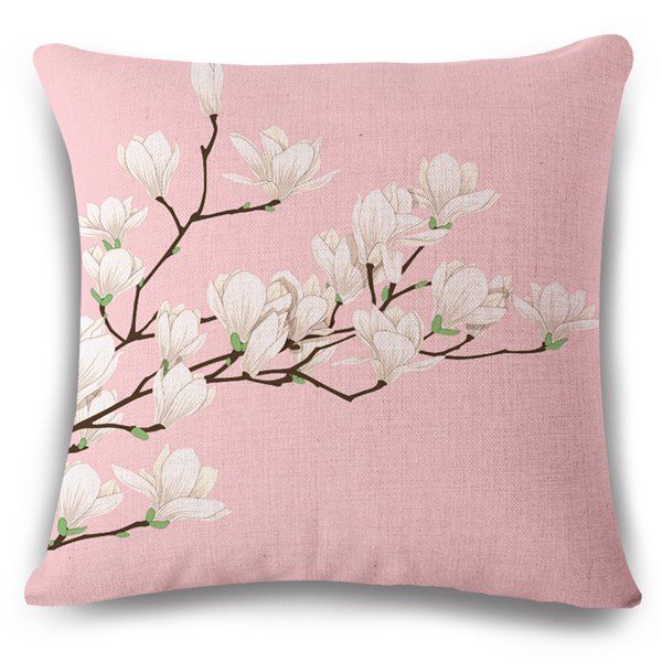 

Fresh Style Flax White Bloom Spring Scenery Pattern Pillow Case, Pink and white