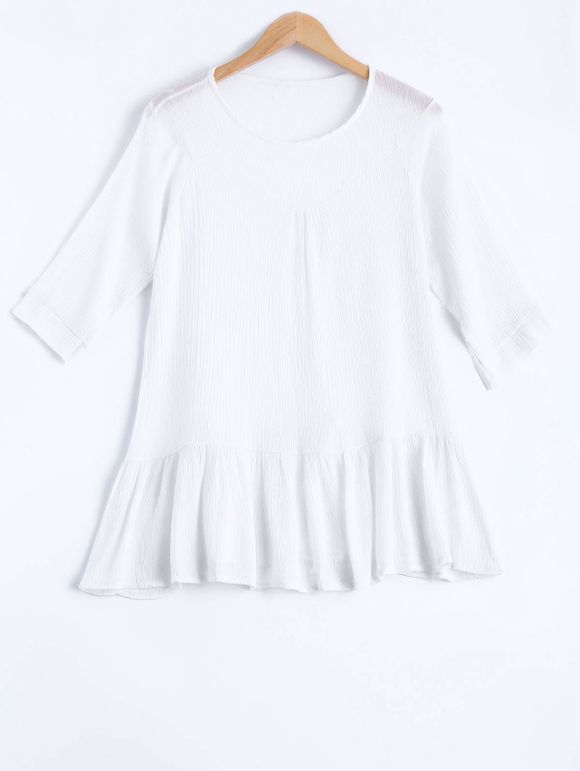 Plus Size Brief Volants Blouse pure couleur - Blanc XL