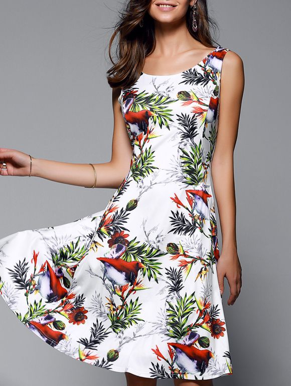 Femmes Graceful  's imprimé floral robe taille haute - Blanc XL