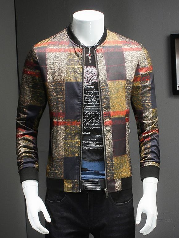 Trendy Stand Collar Long Sleeves Tartan Jacket - multicolore 3XL