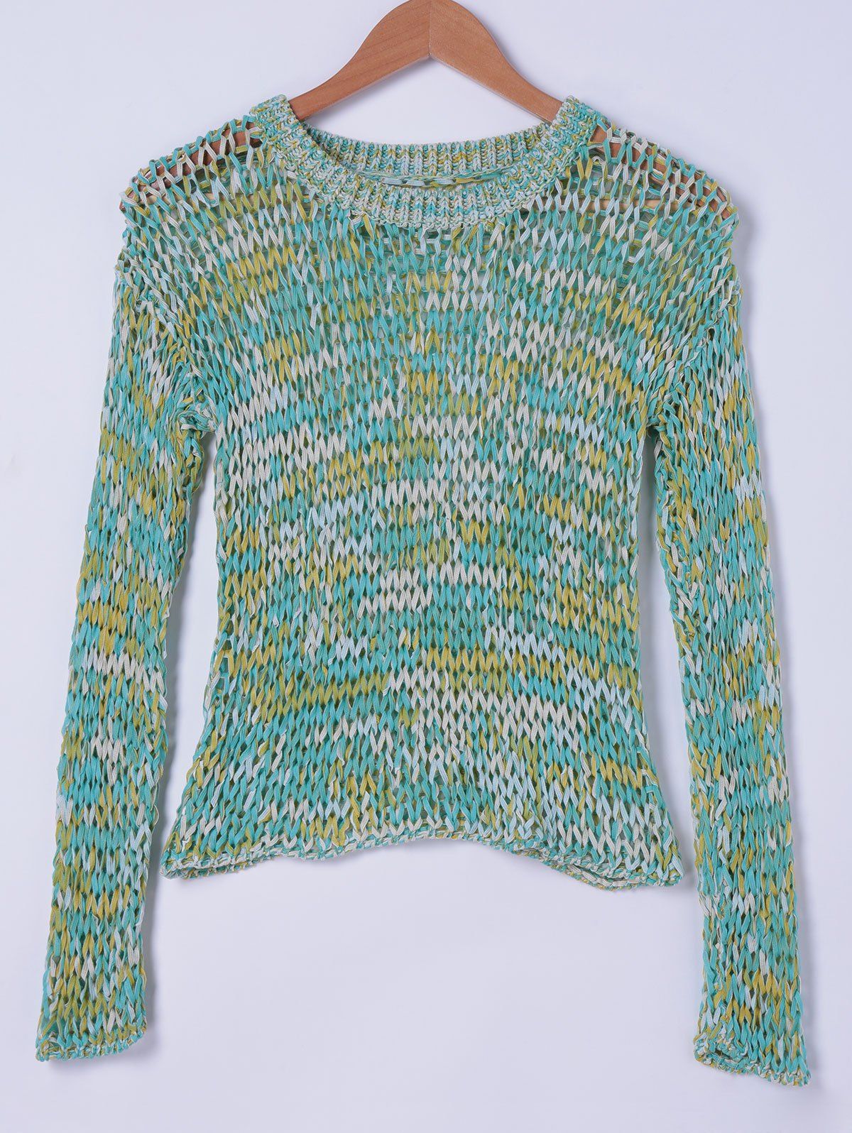 

Stylish Women's Round Neck Weave Openwork Top, Mint green