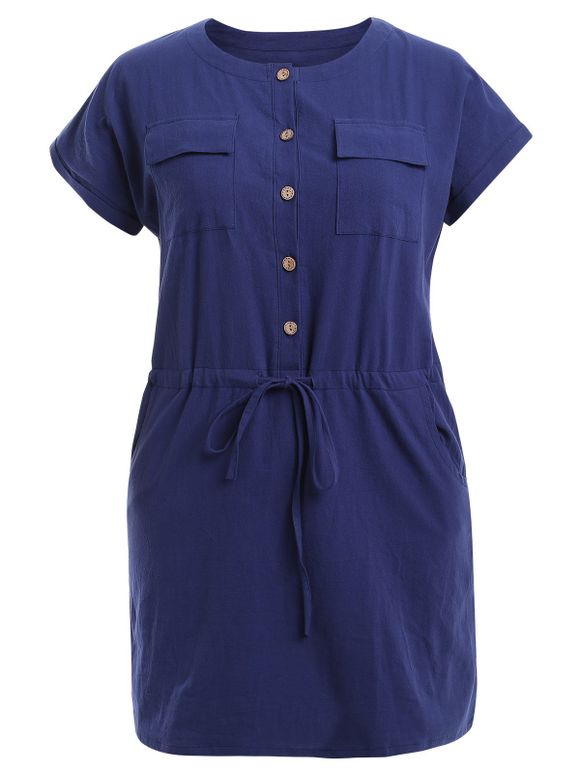 Drawtring Pocket design robe boutonnée - Bleu Violet XL