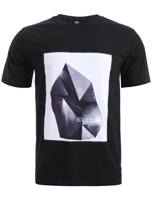 Applique design manches courtes T-shirt - Noir XL