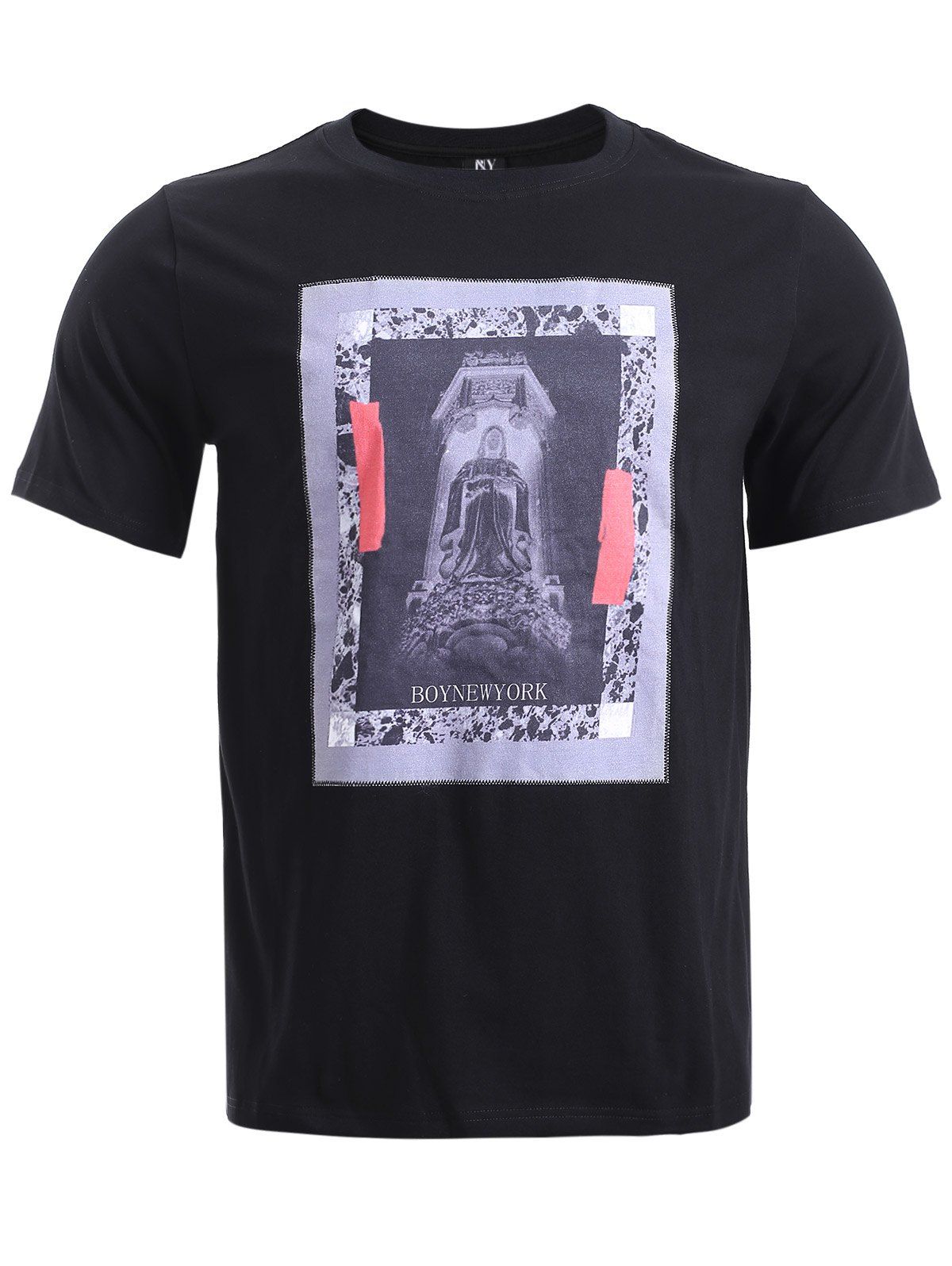 Motif abstrait Applique T-shirt manches courtes - Noir S
