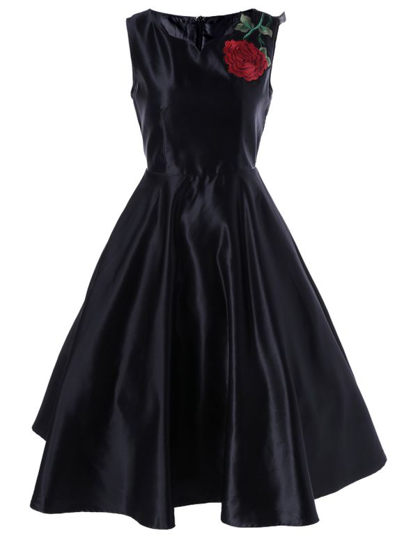 Elegant Women's Sleeveless Party Black A-Line Dress - BLACK M