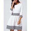 Manches 3/4 Houndstooth Jewel Neck Dress - Blanc XL