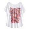 Batwing Sleeve Floral Print White T-Shirt - Blanc 2XL