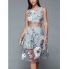 Floral Print Crop Top and Mesh Spliced Skirt Two Piece Prom Dress - BLUE GRAY S