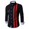Tournez-Down Flap collier Agrémentée Verticla Stripe manches longues hommes  's Shirt - Noir XL