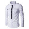 Col rabattu poches Splicing design manches longues hommes  's Shirt - Blanc 2XL