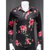 Mode Roses Imprimer Turn-Bas col chemise manches longues pour les hommes - Noir M