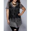 Oversized Chic Black Tank Top +Fringed Buttoned Blouse Twinset - Noir 2XL