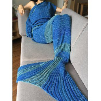 

Crochet Stripe Pattern Mermaid Tail Shape Bedding Blanket, Deep blue