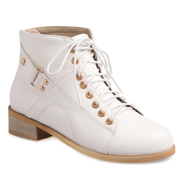 

Trendy Tie Up and Zipper Design Women's Ankle Boots, White