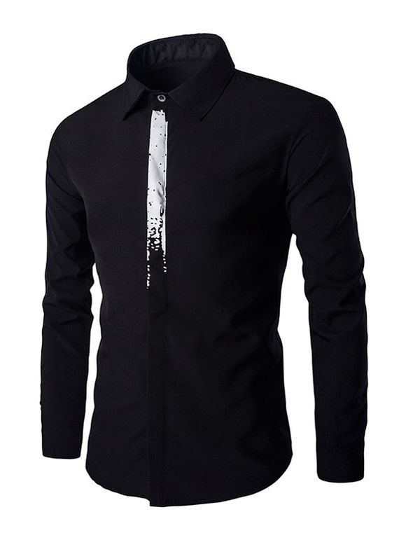 Chic Color Block Concealed Placket Long Sleeves Shirt For Men - Noir 2XL