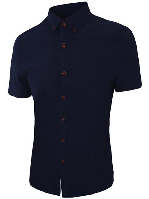 Refreshing Solid Color Short Sleeves Men's Button-Down Shirt - Bleu profond 4XL