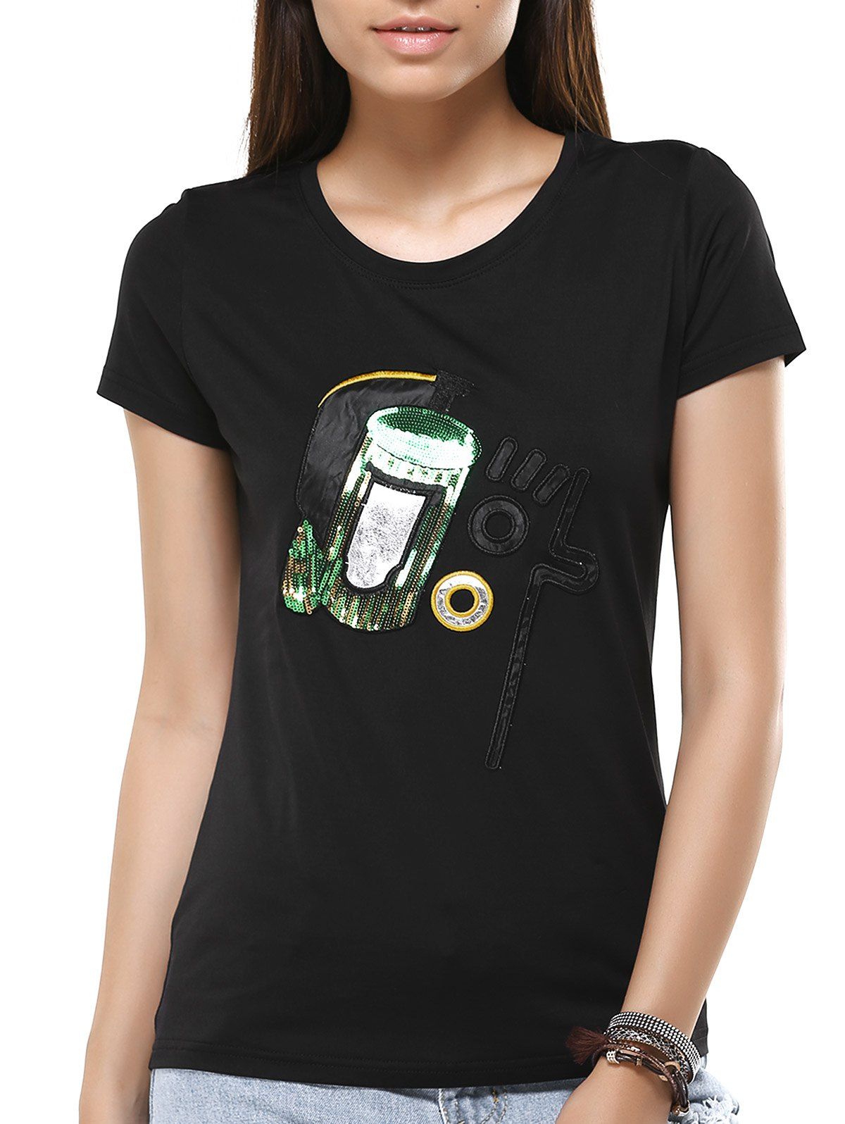 

Black Pattern Design Sequined T-Shirt