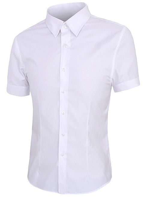 Simple Shirt Collar Short Sleeves Men's Solid Color Shirt - Blanc 4XL