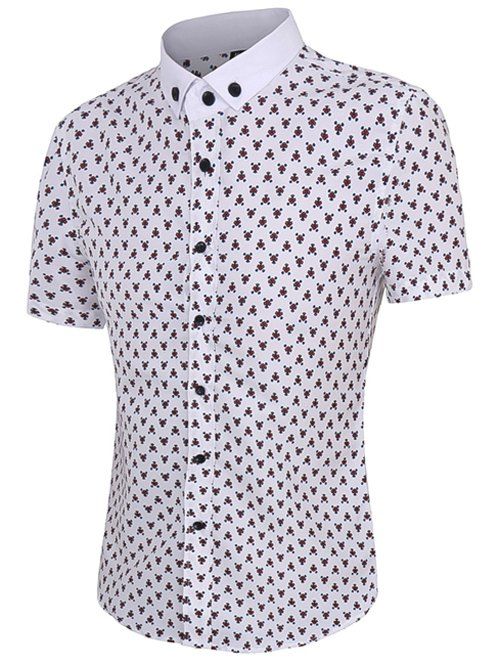 Floral Printing Short Sleeves Men's Button-Down Shirt - Rouge XL