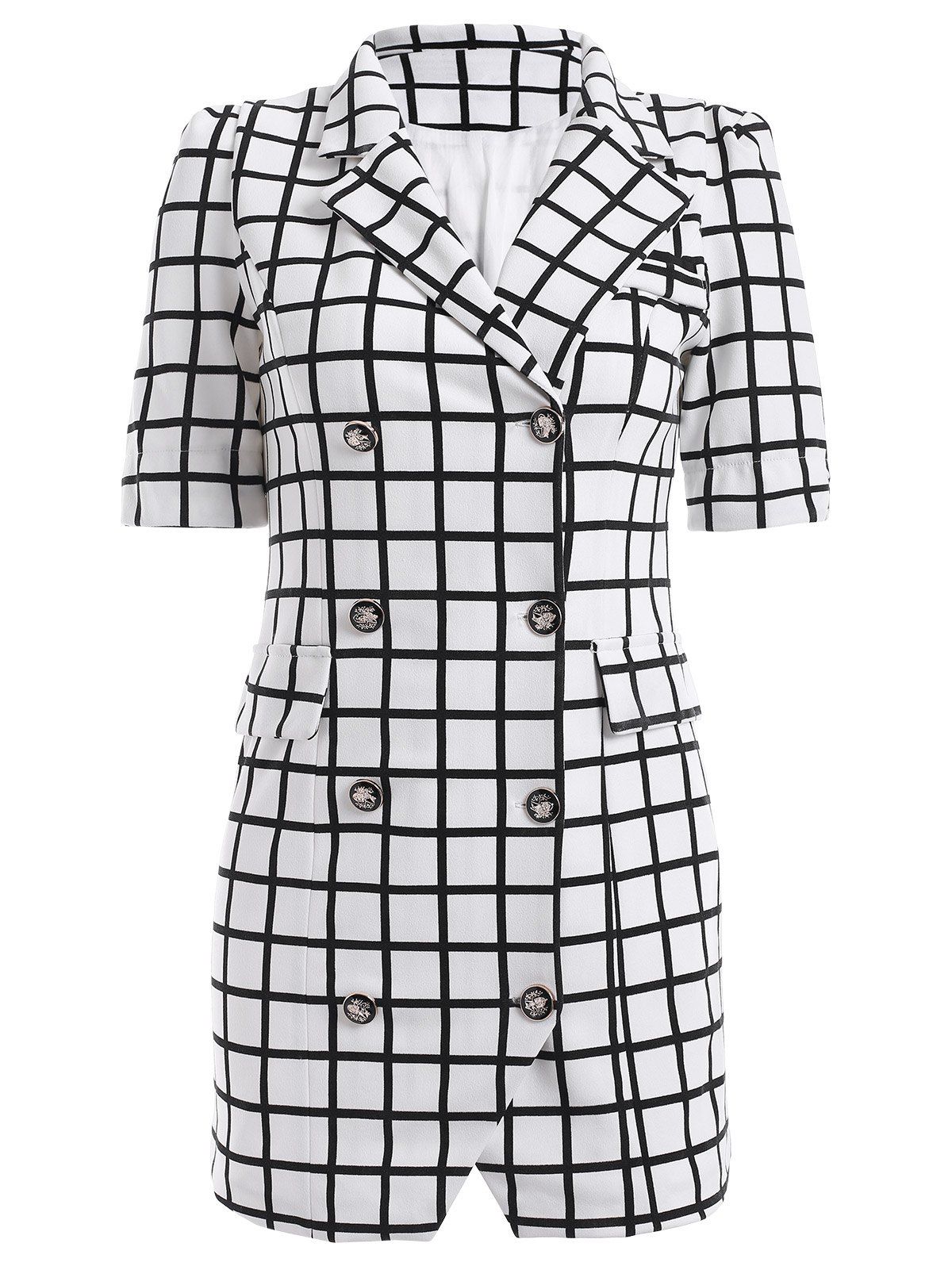 

Double-Breasted Plaid Lapel Collar Sheath Dress, Checked