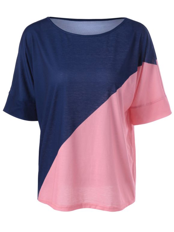 Casual Knitting Color Block Top pour les femmes - Bleu et Rose S