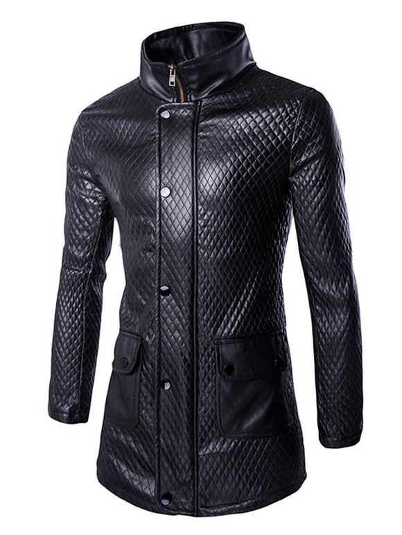 Retro Style Design Pocket Entonnoir collier en cuir Coat For Men - Noir 2XL