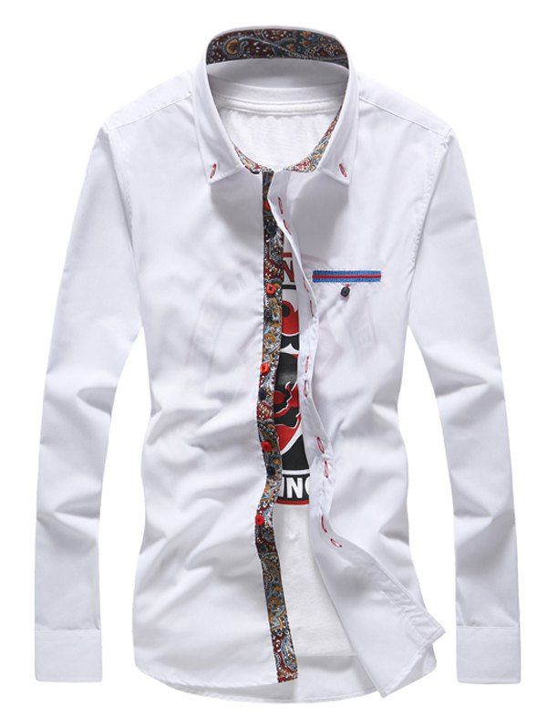 

Embroidered Long Sleeve Men's Button-Down Shirt, White