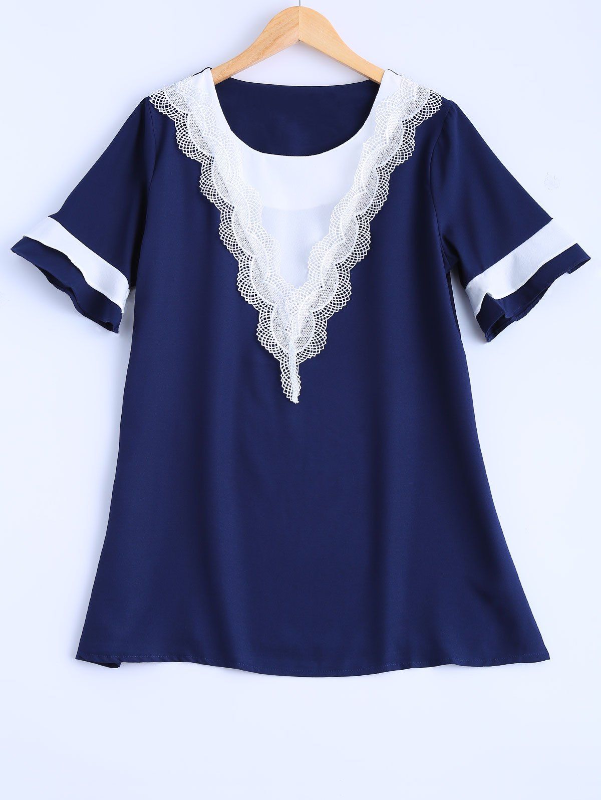 

Plus Size Lace Trim Blouse, Deep blue