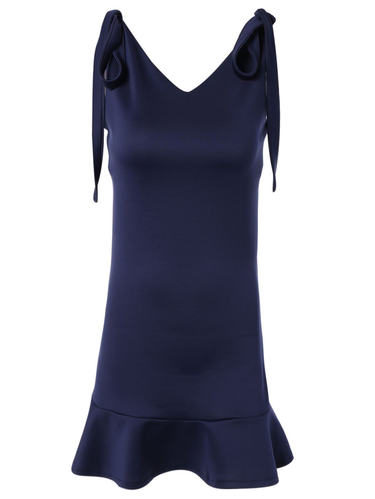 

V Neck Sleeveless Pure Color Dress, Cadetblue