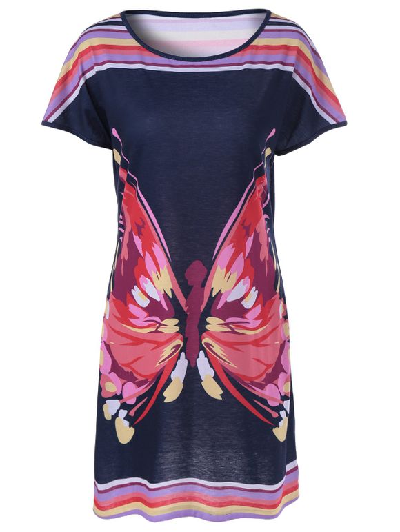 À rayures Papillon Dames à la mode d  'Print Dress - multicolore M