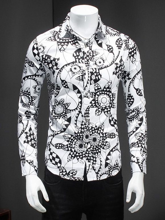 Tournez-Down Collar Taille Plus 3D géométrique Fleur Imprimer l 'manches longues hommes  Shirt - multicolore 5XL