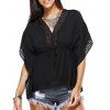 Endearing Batwing Sleeve Drawstring Blouse For Women - Noir ONE SIZE
