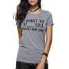Jewel Neck Lettre Print Tee Fitting - Gris S