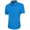 One Pocket Solid Color Short Sleeves Men's Button-Down Shirt - Bleu Saphir 3XL