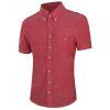 Patch Pocket Solid Color Short Sleeves Men's Button-Down Shirt - Rouge 3XL