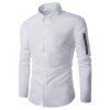 Zippered Solid Color Long Sleeve Men's Button-Down Shirt - Blanc 3XL