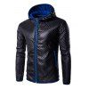 Manteau en Cuir Matelassé à Capuche en Blocs de Couleurs Style Rétro pour Hommes - Bleu M