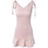 Robe couleur col en V manches pure - Rose S